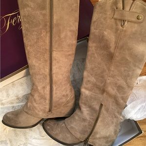Fergie Ledger Too Knee High Suede Boots in Tan Size 9.5